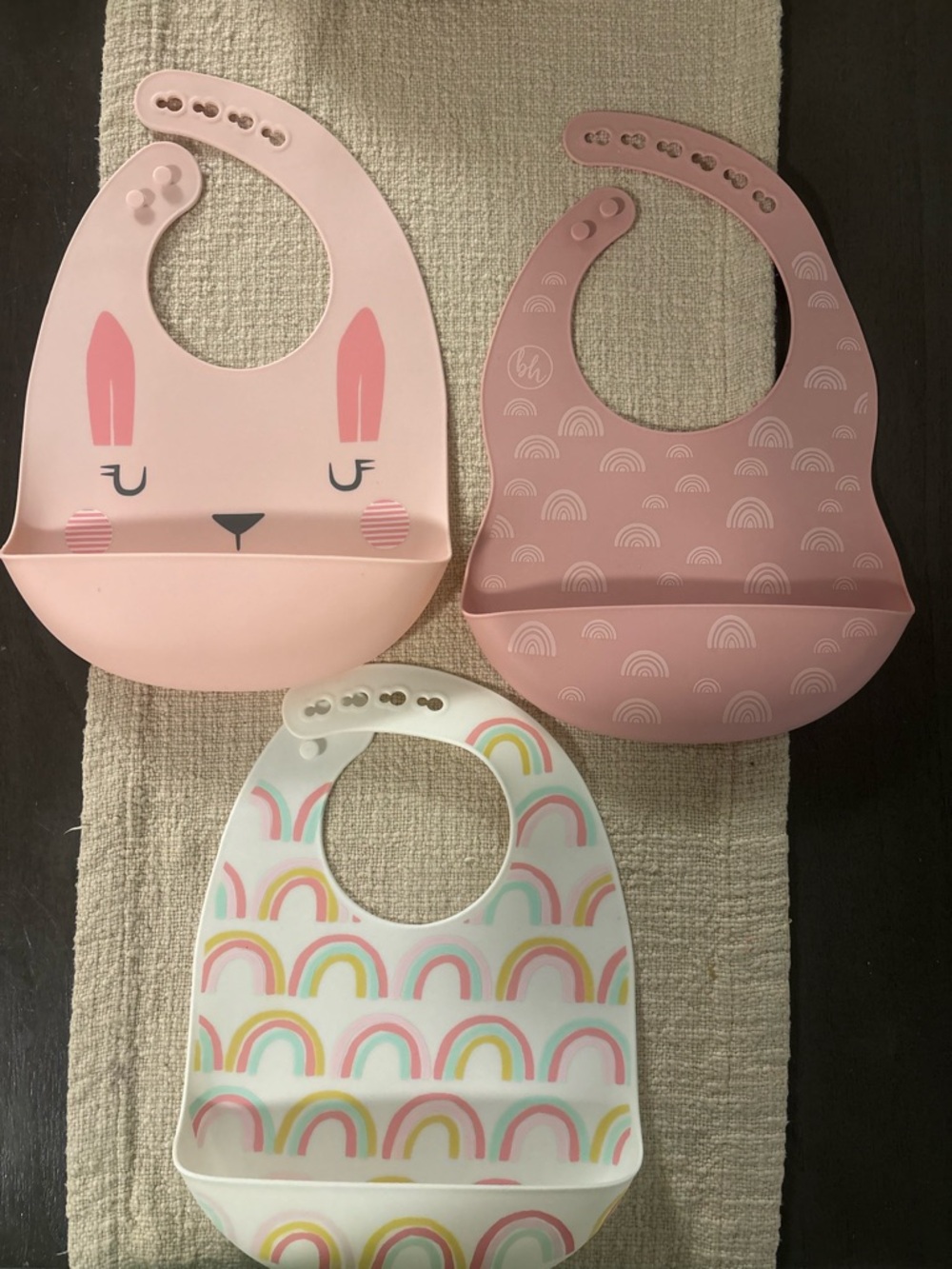 Target Silicone Baby Bibs - Light Pink & White Rainbow Set